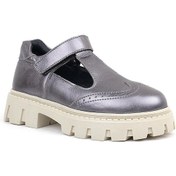 Resim Rakerplus Hakiki Deri Platin Krem Tabanlı Cırtlı Kız Çocuk Okul Ayakkabı Platin 