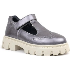 Resim Rakerplus Hakiki Deri Platin Krem Tabanlı Cırtlı Kız Çocuk Okul Ayakkabı Platin 