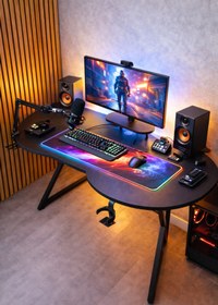 Resim Michael Brean Özel Oval Tasarım Oyuncu Masası 156 Cm Bardaklık Ve Kulaklık Tutucu Hediye 