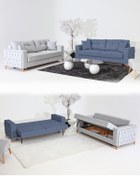 Resim Velura Home & Living Nola Koltuk Takımı 3+3 & Bazalı Yataklı Koltuk & Kanepe - Keten 