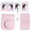 Resim Instax Mini 12 Pembe Deri Kılıf Laporta Deri Albüm ve Fotoğraf Çerçeveleri Aksesuar Seti 
