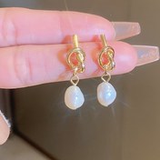 Resim Elegant Düğüm Barok Tarzı Sahte İnci Küpeler, 1 Çift, Alaşım, Kadın Modası Sallanan Küpeler Günlük Giyim ve Balolar için, Yaratıcı Hediye Fikri 