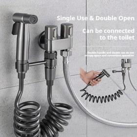 Resim 304 Paslanmaz Çelik Bir Giriş ve İki Çıkış Tuvalet Arkadaş Seti Kadınlar Yıkama Makinesi Yüksek Basınçlı Püskürtme Tabancası Banyo Balkonu, Duvara Monte, Krom Kaplama Yüzey, Kurulum Aksesuarlarıyla 