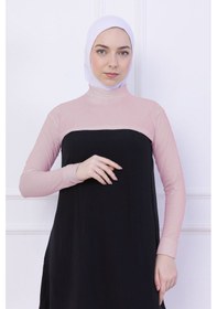 Resim Loggia Balıkçı Yaka Boyunluklu Kolluk - Likralı Kadın Body Tesettür Crop Bolero-pudra Pudra 