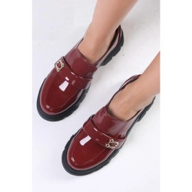 Resim Mio Gusto Katy Bordo Renk Kalın Tabanlı Kadın Loafer Ayakkabı 