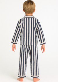 Resim minibambi Unisex Çocuk Pamuklu Lacivert Çizgili Pijama Takımı 
