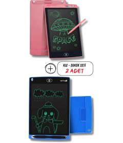 Resim Mucit Home Kız Çocuk Pembe Tablet + Erkek Çocuk Mavi Tablet 2 Adet Digital Çocuk Yazı Çizim Tableti Lcd 8.5 Inc 