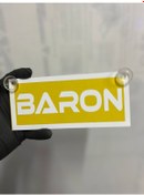 Resim Sarı Renk Üzeri Beyaz Renk Baron Yazılı Vantuzlu Cam Süsü 