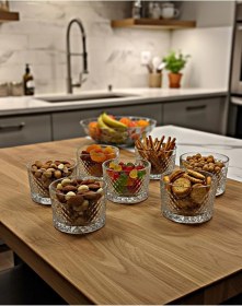 Resim Bakara Dekorlu Kristalize Çerezlik 6 Lı Sunum Seti Şık Servis Kasesi Şeffaf Cam 