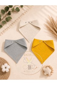 Resim DORA ATELIER TEKSTİL Müslin Bebek Fular, Yakalık, Mama-Salya Önlüğü 3 Adet { %100 Pamuk Çift Kat & Çift Çıtçıtlı } 