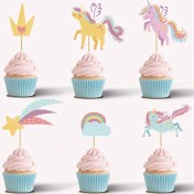 Resim 24 Parça Unicorn Temalı Cupcake Süsleri Seti - Doğum Günü Partisi İçin Premium Pasta Dekorasyonları 