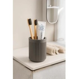 Resim Serisi Gri Banyo Seti, 5 Parça Akrilik 5 Litre Çöp Kovası, Sabunluk, Fırçalık Takımı - 3088 
