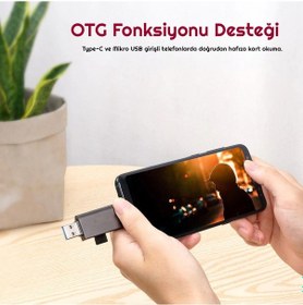 Resim Exeo Usb 3.0 Type-C Mikro Usb Sd Tf Otg Hafıza Kart Okuyucu 