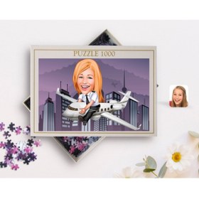 Resim Bk Gift Kişiye Özel Kadın Kaptan Pilot Karikatürlü 1000 Parça Profesyonel Puzzle-1 