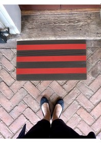 Resim Kapı Önü Paspası, 3 Şeritli Kırmızı Halılı Paspas, 45 70 