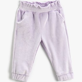 Resim Kız Bebek Kadife Jogger Eşofman Altı Beli Lastikli Cepli 