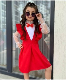 Resim Quzucuk Kids Kız Çocuk Gömlek / Salopet Kırmızı Takım Çok Renkli 