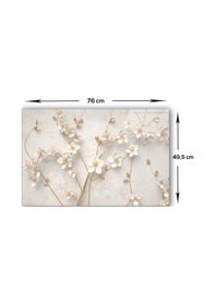 Resim Decorita Cam Ocak Arkası Koruyucu| Beyaz Çiçek-Gold|49,6cm x 60cm 