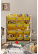 Resim 12 Sepetli Çok Amaçlı Oyuncak Dolabı Montessori Dolap Sarı 