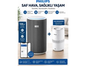 Resim Philips 135 M² Wi-Fi Hepa Filtreli Otomatik Modlu Hava Temizleyici Nemlendirici Ev Ofis Set Beyaz Nem Su Akıllı Uygulama 