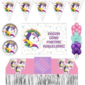 Resim Unicorn Doğum Günü 16 Kişilik Afişli Unicorn Doğum Günü Konsepti N11.17416 