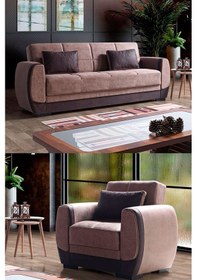 Resim Bade Çekyatlı Koltuk Takımı 3+1 Kahve 