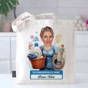 Resim Çamaşırkolik Anne Karikatürlü Bez Çanta 