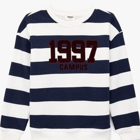 Resim Koton Baskılı Uzun Kollu Bisiklet Yaka Çizgili Sweatshirt Lacivert Çizgili 6wkg10348ak Lacivert Çizgili 