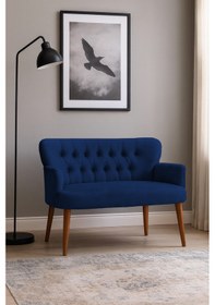 Resim Roma Modern İkili Koltuk - Babyface Kumaş - Ahşap Ceviz Renk Ayak - Lacivert Lacivert 