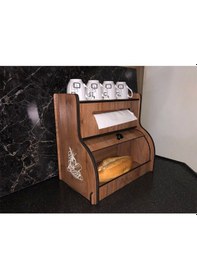Resim Ekmeklik New Bread Box,Havlu Peçetelik Saklama Gözlü Baharatlık Rafı Dekoratif Demonte Ceviz 