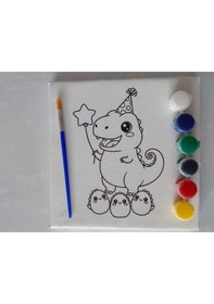 Resim Dinozor Desenli Tuval Boyama Seti 20x20 Cm Boya & Fırça Dahil 