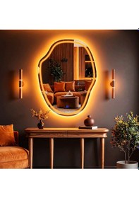 Resim Zelvora Amber Led'li Lazer Kumlamalı Lavabo & Banyo Aynası Dokunmatik Sensörlü 80 X 60 Turuncu 
