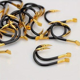 Resim 50 Adet Premium Tungsten Çelik Balıkçılık Kancaları Barb'larla - Siyah & Altın, Sazan, Levrek ve Crappie Balıkçılığı için Keskin Kavisli Kanca 