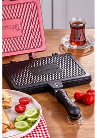 Resim Polochef Döküm Granit Ocak Üstü El Tost Makinası Siyah 