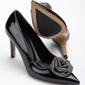 Resim Rugan İnce Topuk Taşlı Siyah Kadın Stiletto-2528-sıyah Siyah 