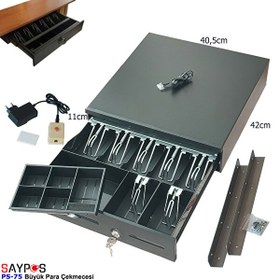 Resim Saypos PS75 Para Çekmecesi 7 Banknot Gözlü Kolay Açma Butonlu ve Montaj Askılı (Takım) 40.5x42x11 CM 