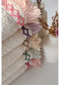 Resim 5'li Püskül Dantelli Mutfak Havlusu Seti -40x60 Cm Kurulama Havlusu Takımı- %100 Pamuk Ekru Ekru 