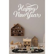 Resim Happy New Year Temalı Vitrin Cam Sticker Beyaz Model 3 90X50 cm 