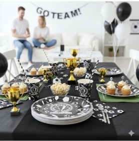 Resim Champion Temalı Siyah Beyaz Tabak 23 Cm 8'li Doğum Günü Parti Tabağı 