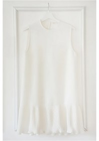 Resim fh fashionhere Kadın Tesettür Kolsuz Ekru Piliseli Içlik Gömlek Tunik Bluz Pliseli Pileli 
