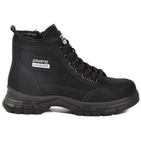 Resim Siyah Nubuk İçi Kürklü Kaymaz Taban Fermuarlı Bağcıklı Kadın Bot 24090 Z Siyah Nubuk 