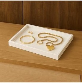 Resim DemCey Home Kare Taş Tepsi Takı Tabağı Çok Amaçlı Dekoratif Obje Beyaz 20 x 10 