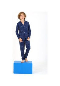 Resim Vitmo Erkek Çocuk Uzun Kollu Pamuklu Düğmeli Pijama Takımı Leo Uzun İndigo 