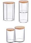 Resim 3'lü Pamukluk Seti 3'lü Ahşap Kapaklı Makyaj Organizer Set 3'lü Makyaj Pamukluk Kutusu 