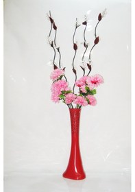 Resim 60 Cm Desenli Kırmızı Vazo Çiçekler 