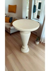 Resim Doğal Masif Ahşap Tekli Yan Sehpa Krem Renk Şık Mantar Sehpa Beyaz 