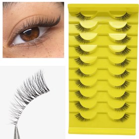 Resim 10 Çift Sahte Kirpik 3-5-9mm Karışık Uzunluk Tilki Gözü Kirpikleri D Kıvrımı Wispy Faux Mink Kirpikleri Kabarık Peri Kedi Gözü Kirpikleri Doğal Görünüm 