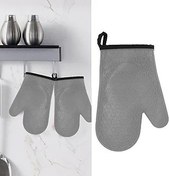 Resim Nikou Silikon Fırın Eldiveni Yüksek Sıcaklığa Dayanıklı Kaymaz Mutfak Pişirme Eldiveni Pamuklu Astarlı (Gri) 
