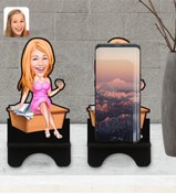 Resim Bk Gift Kişiye Özel Kadın Patron Karikatürlü Ahşap Biblo Telefon Standı-7 