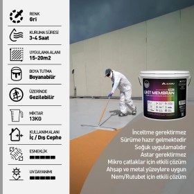 Resim Alkoru 13 kg Gri Likit Membran Renkli Reçine Esaslı Sıvı Su Yalıtım Malzemesi 